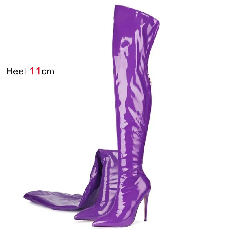 11CM Elastic Thigh Boots Sexy Stiletto High Heels Women Over-the-Knee Boots Pointed Toe Strippers Ladies Shoes Pole Dancing Boot