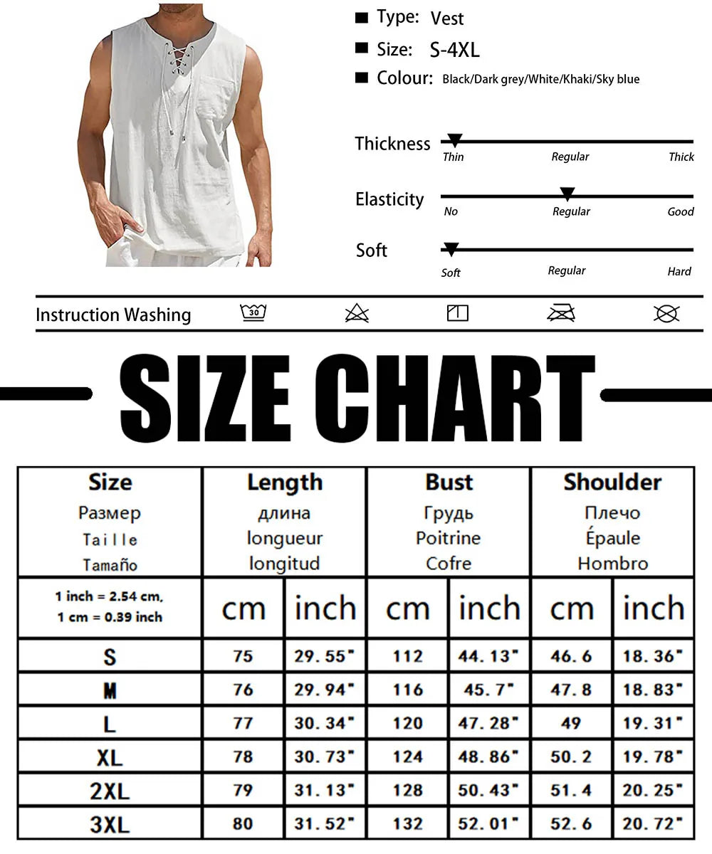 Summer Men's Lightweight Tank Top Breathable Tops Fashion Solid Color Sleeveless Lace Up Vest Shirt Tshirts Clothes