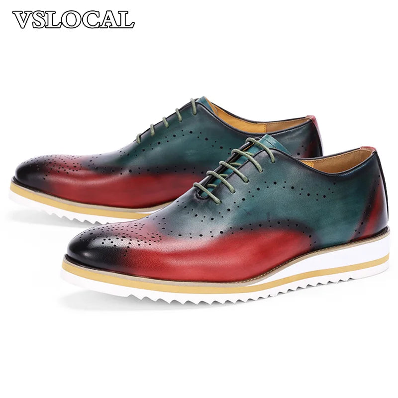 Luxury Men Light Shoes Green Mix Red Lace up Casual Mens Dress Shoes Comfortable Sports Walking Daily Leather Shoes Men