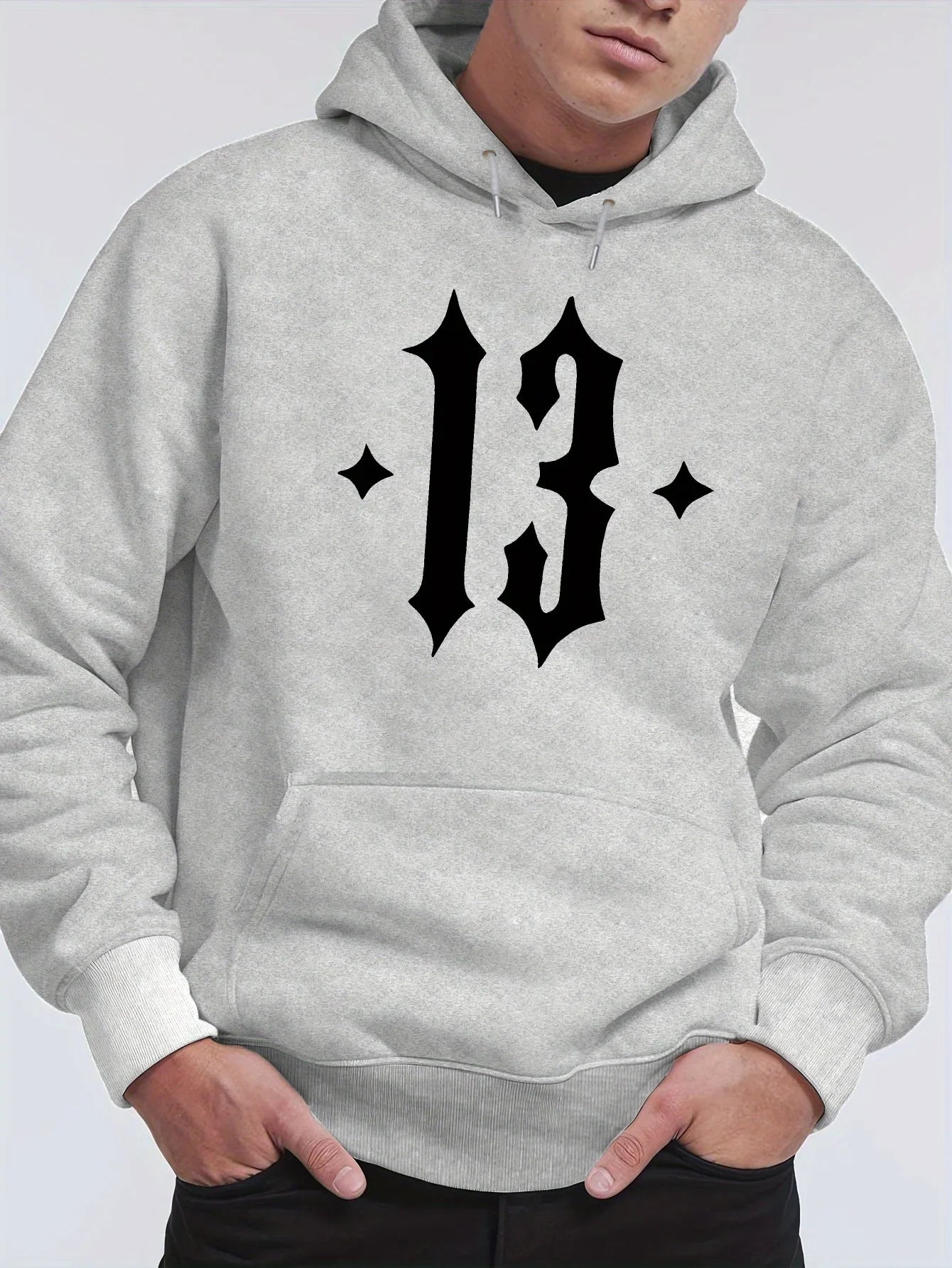 Men'S Hooded Sweatshirt with Number 13 Print - Casual, Comfortable Pullover for Fall and Winter, Long Sleeve Casual Style Top