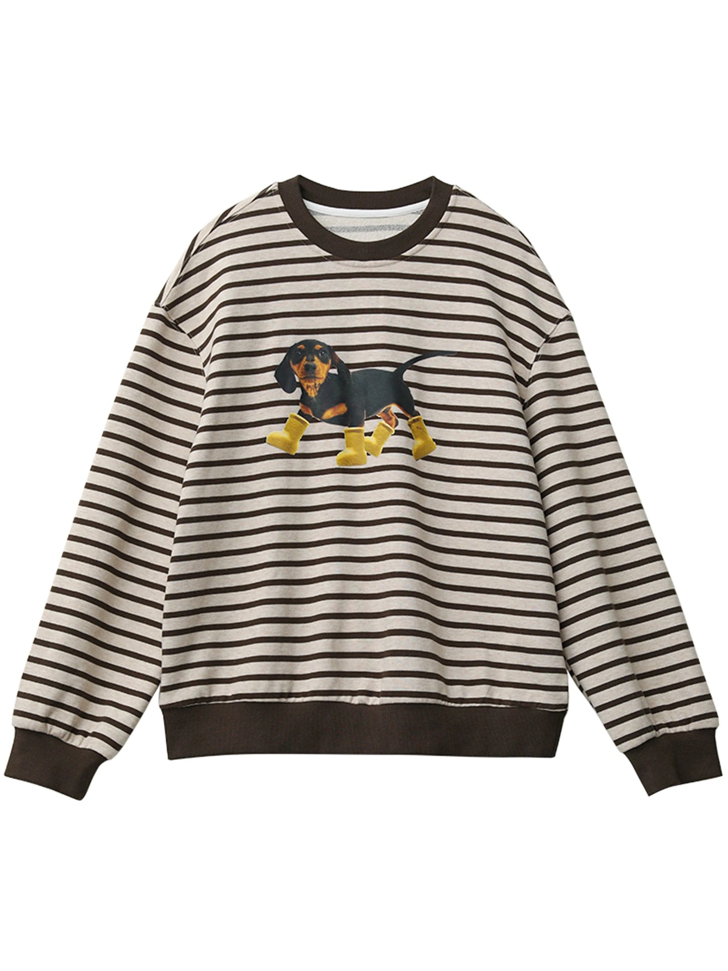 CHIC VEN New Women T-Shirts Loose Casual Round Neck Striped Dog Print Long Sleeved Female Tees Pullover Autumn Winter 2025