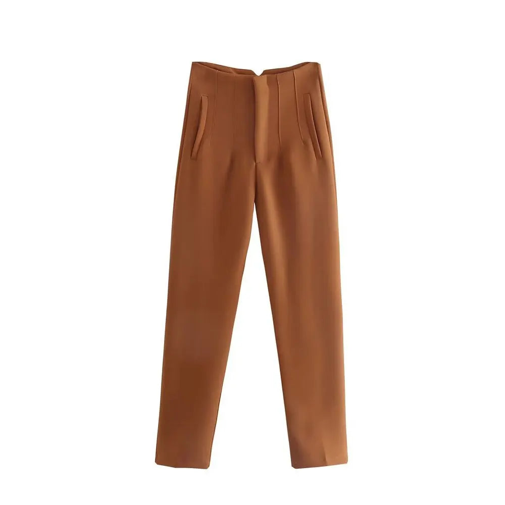 Duoperi Women High Waist Solid Trousers Chic Office Workwear Long Pants