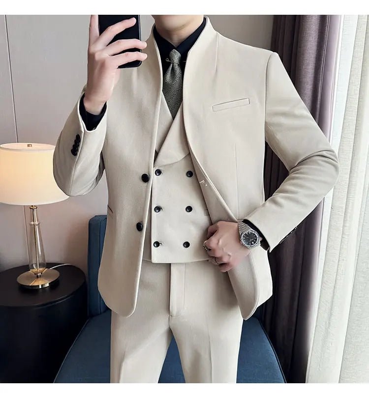 Korean Style Men's Suit Set Slim Fit Business Suit Wool Blazer Two-piece set Elegant Social Formal Men's Clothing 5XL-M