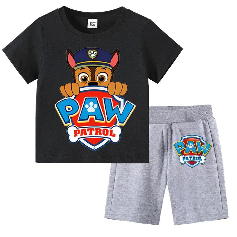 Paw Patrol Kids Set Boys Short Sleeve T-Shirt Top+Shorts 2-Piece Outfits Boys Cartoon Suit 3-8Years Children Clothes For Summer