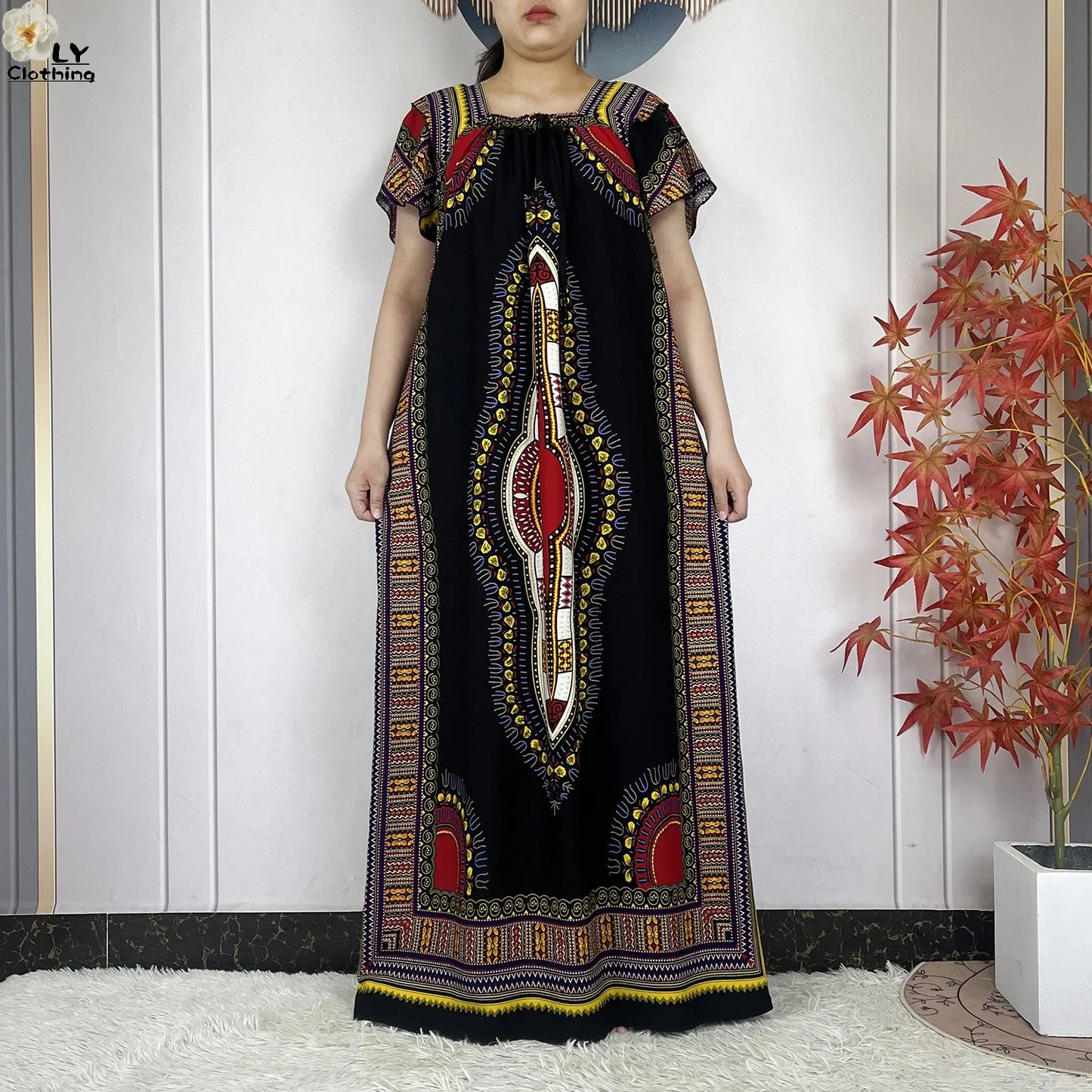 New Style African Abaya Summer Fashion Short Sleeve For Women Dress Cotton Boat Neck Loose Caftan Dubai Islam Femme Elegant Robe