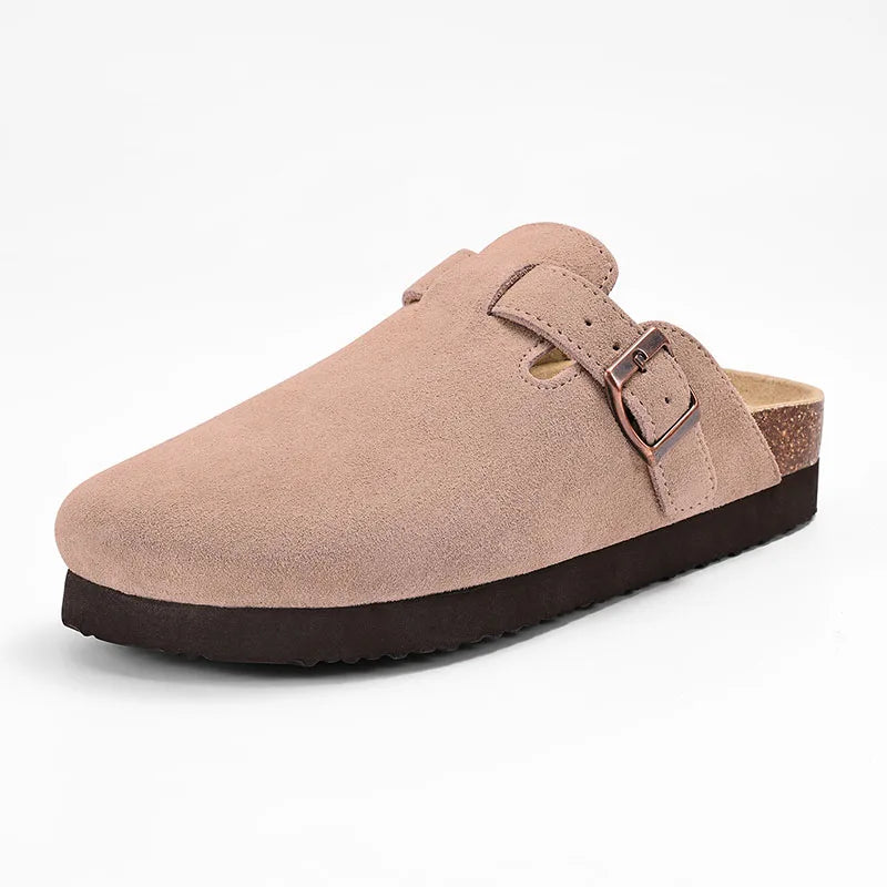 Evshine Men' s Cork Suede Mules with Arch Support Classic Potato Shoes Cozy Cork Footbed Clogs Slippers Men Fashion Beach Sandal