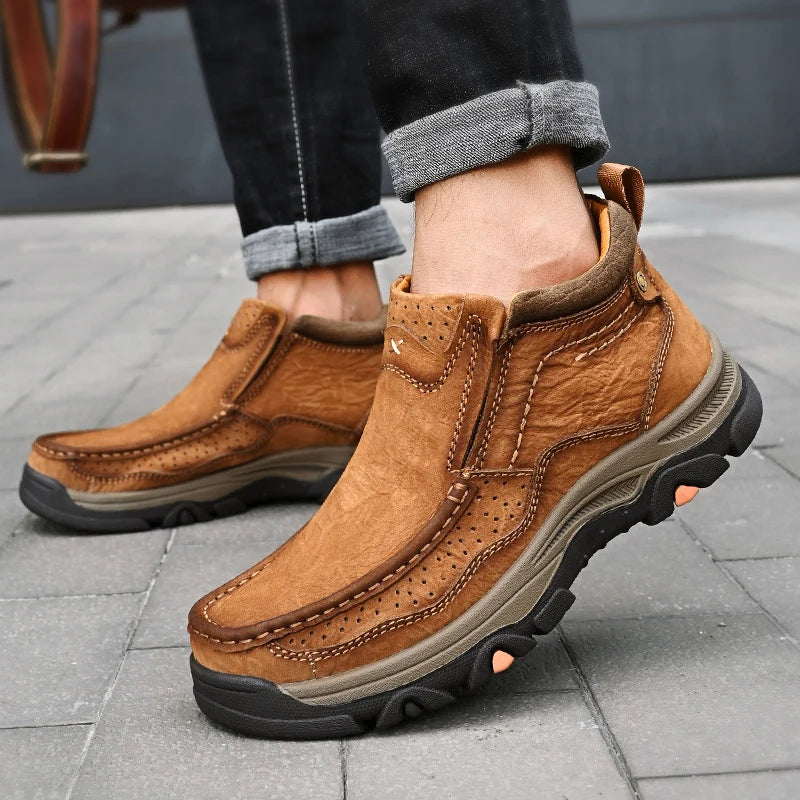 Men's Real Leather Ankle Boots Autumn Winter Mens Shoes Fashion Large Size Casual Boots Cowhide Men Genuine Leather Boots
