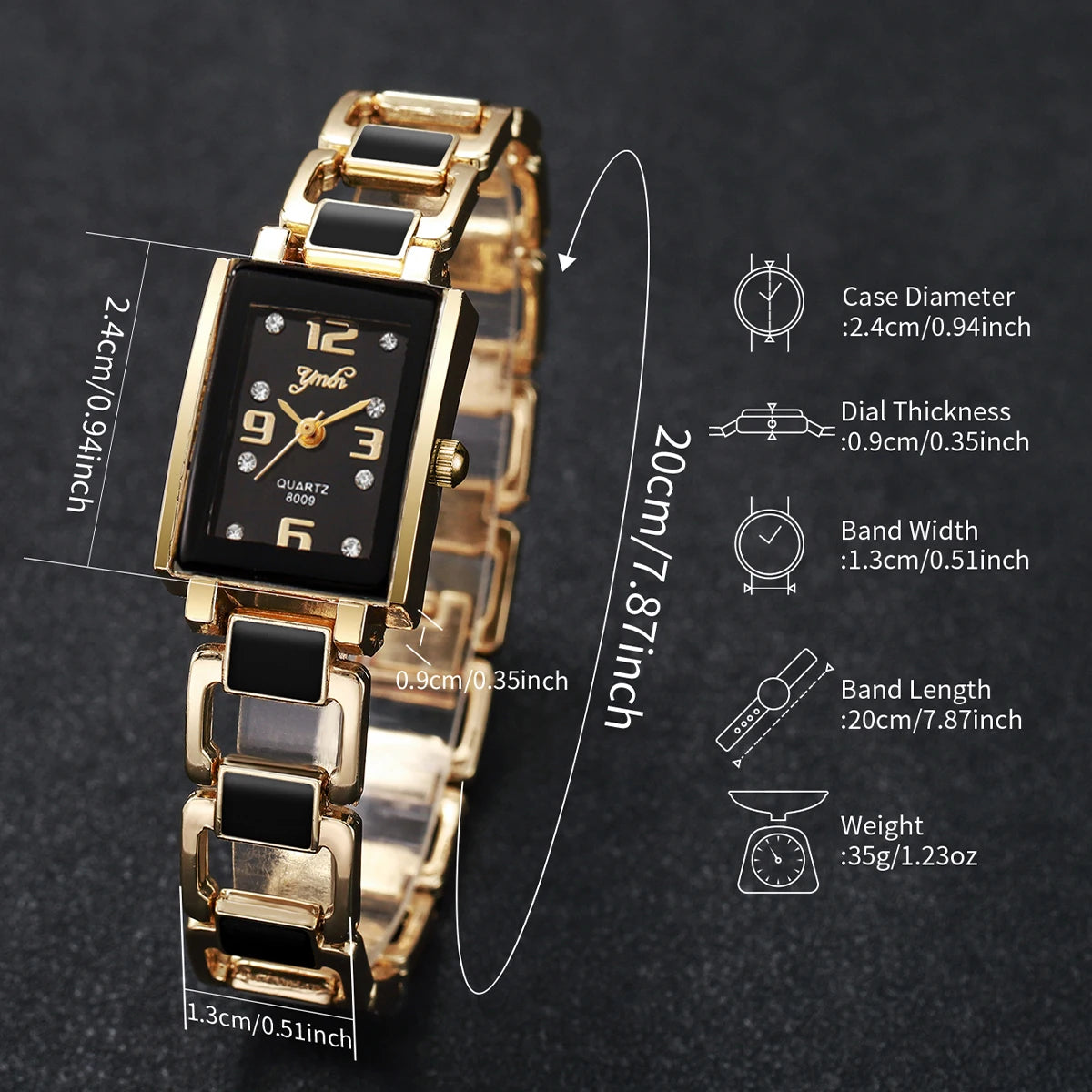 4PCS Elegant Square Women Watches Rhinestone Bracelets Set Fashion Ladies Quartz Wristwatch Clock Reloj Mujer（Without Box）