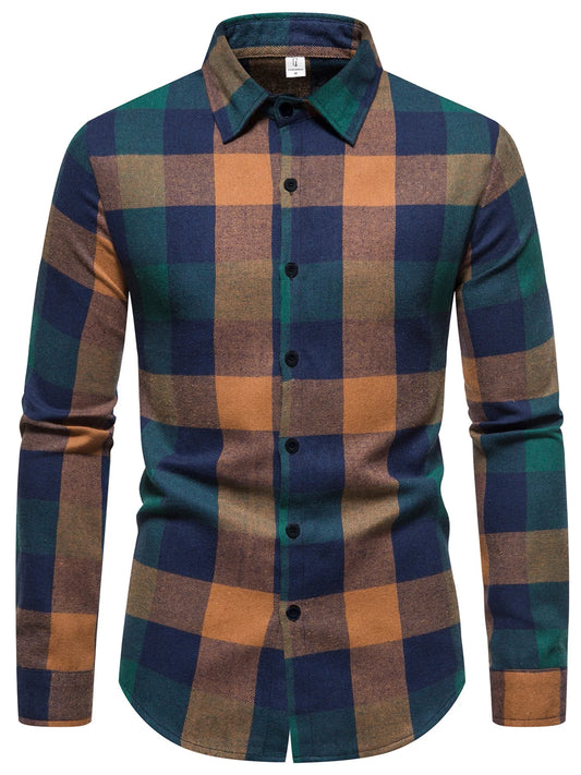 Vintage Plaid Long Sleeve Flannel Shirt Men's Spring Fall Loose Casual Top
