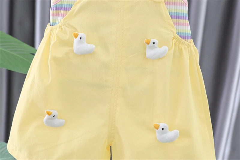 Baby Girls Clothing Sets Children Summer Clothes Cartoon Rabbit Stripe Vest Shorts 2 Pieces Suit Kids Casual Clothes Outfits