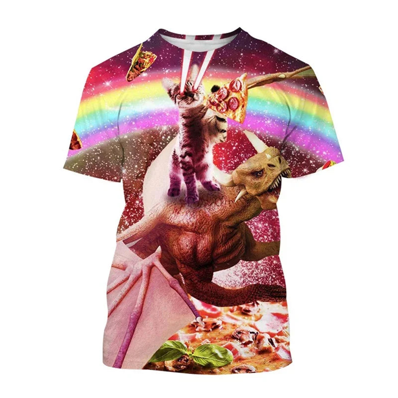 Summer 3D Printed Space Funny Cat T-shirt Men Women Cool Animal Top Tees Street Plus Size Short Sleeves T Shirt Kids Clothes