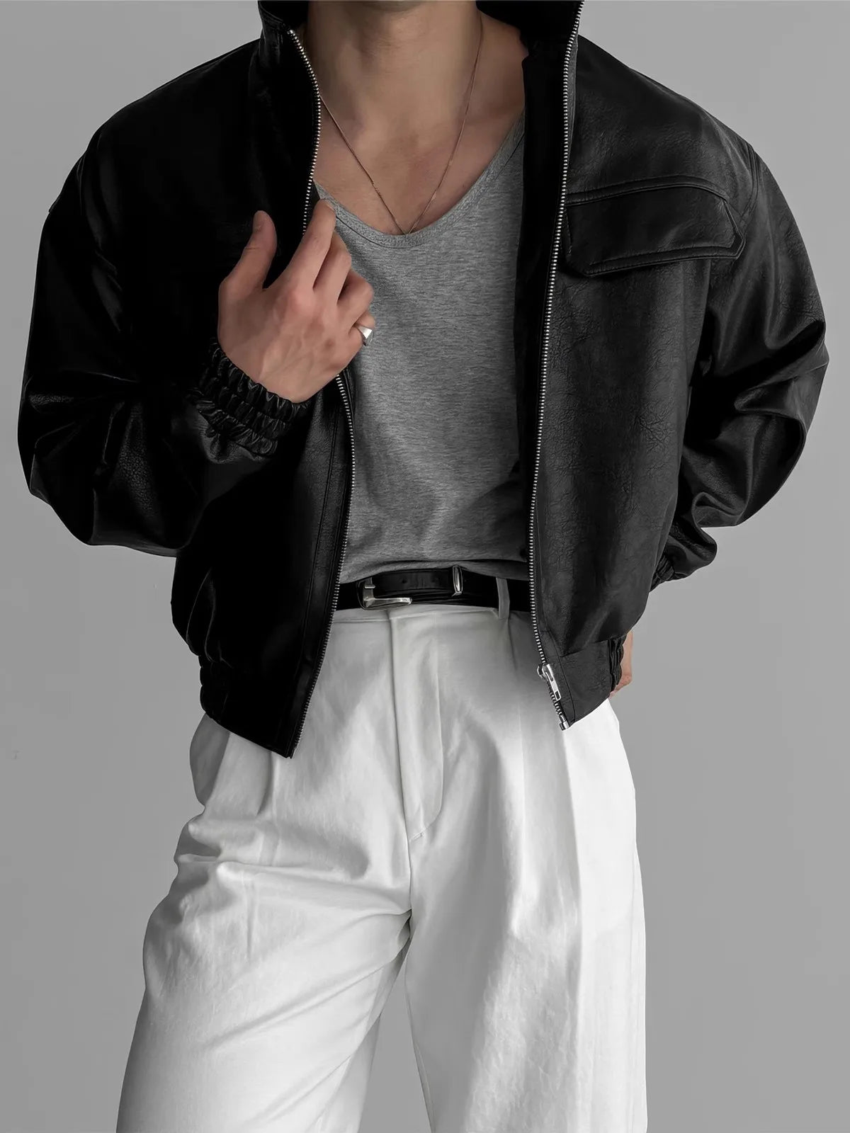 Mauroicardi Spring Autumn Cool Short Waterproof Thickened Warm Black Pu Leather Bomber Jacket Men Zip Up Luxury Designer Clothes