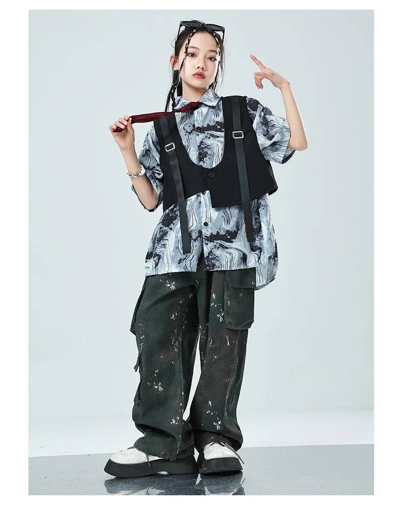 Kids Tracksuits Teens Stage Fashion Show Dance Clothes Boys Girls Suits Sets Vest Pant Shirt Children Jazz Hip Hop Costumes