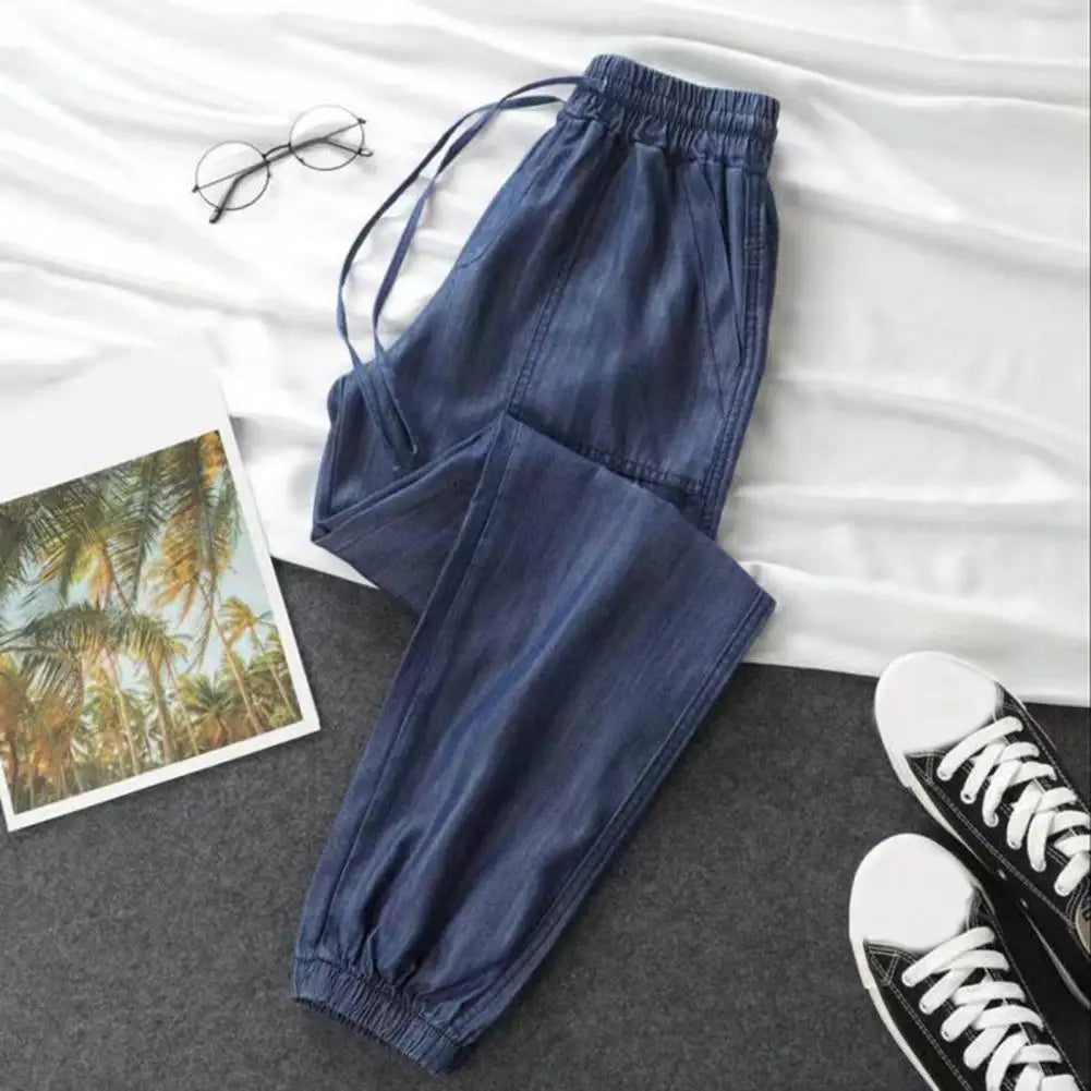 Women Harem Pants High Waist Drawstring Ankle-banded Women Trousers Deep Crotch Elastic Waist Female Trousers Casual Pants