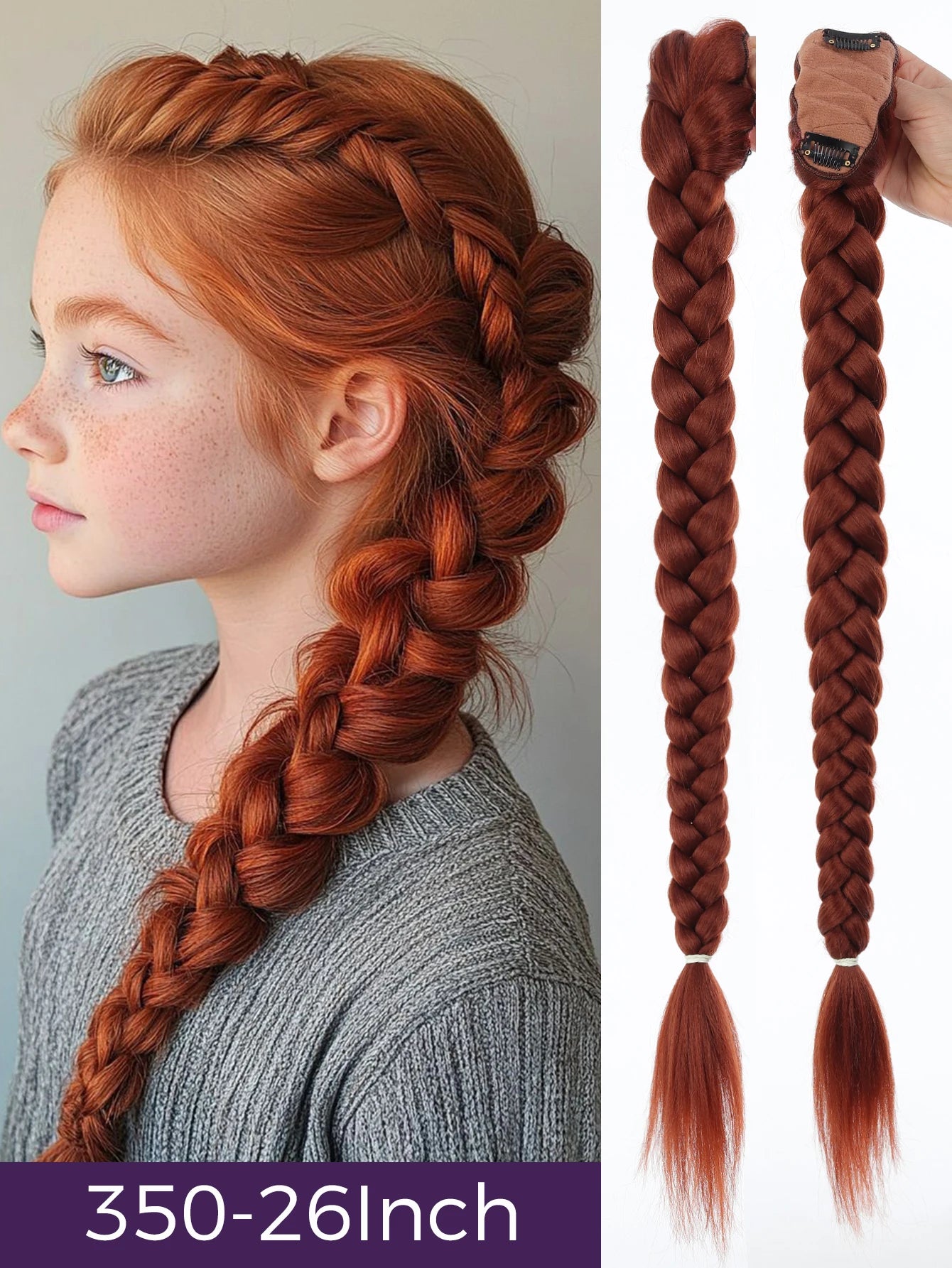 Synthetic 26inch Long Ponytail with Clips Braided Purple Hair Ponytail Rumi Costume Hairstyle for Kids Girls Halloween Christmas