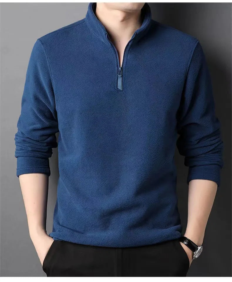 Men's insulation Polo Shirts 2026 Autumn Winter Standing Neck Half Zip Long Sleeve Fashion Versatile Sweatshirt Tees thicken Top BAZAARHUBO