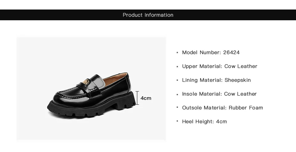 BEAUTODAY Penny Loafers Women Genuine Leather Moccasin Square Toe Metal Buckle Laides Platform Shoes Handmade 26424