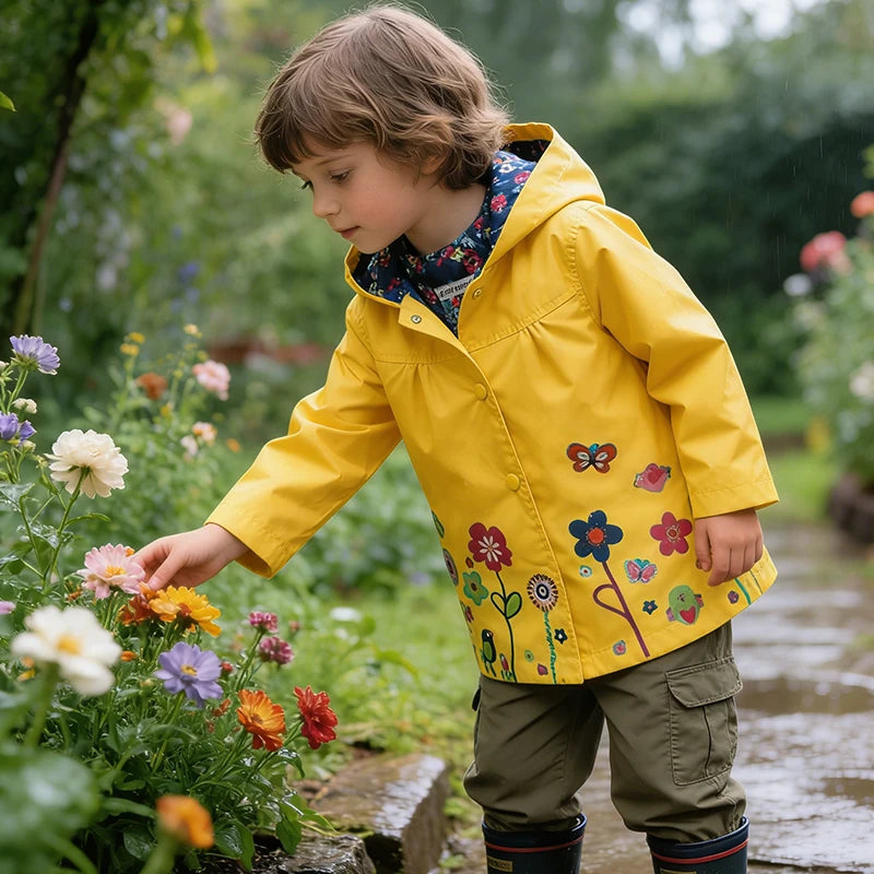 Girls Fashion Waterproof Children Clothes Autumn Casual Baby Boys Windcoat Long Sleeve Jacket Flower Print Kids Hoodie Outwear