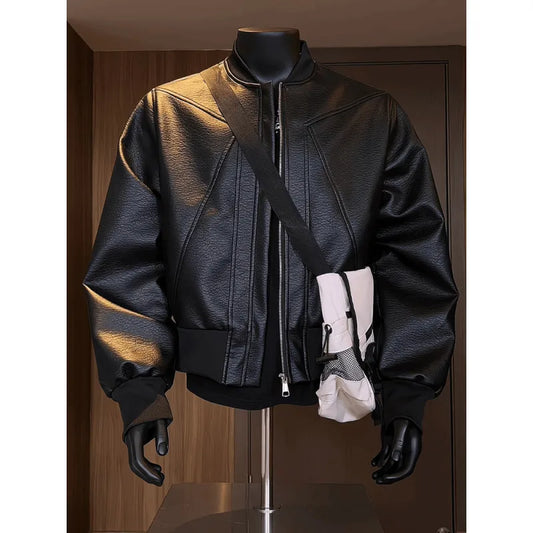 Men Coats Faux Leather Jackets Turn Down Collar Pu Coat Work Streetwear Jacket Zipper Outerwear Casual Regular 2026 Autumn