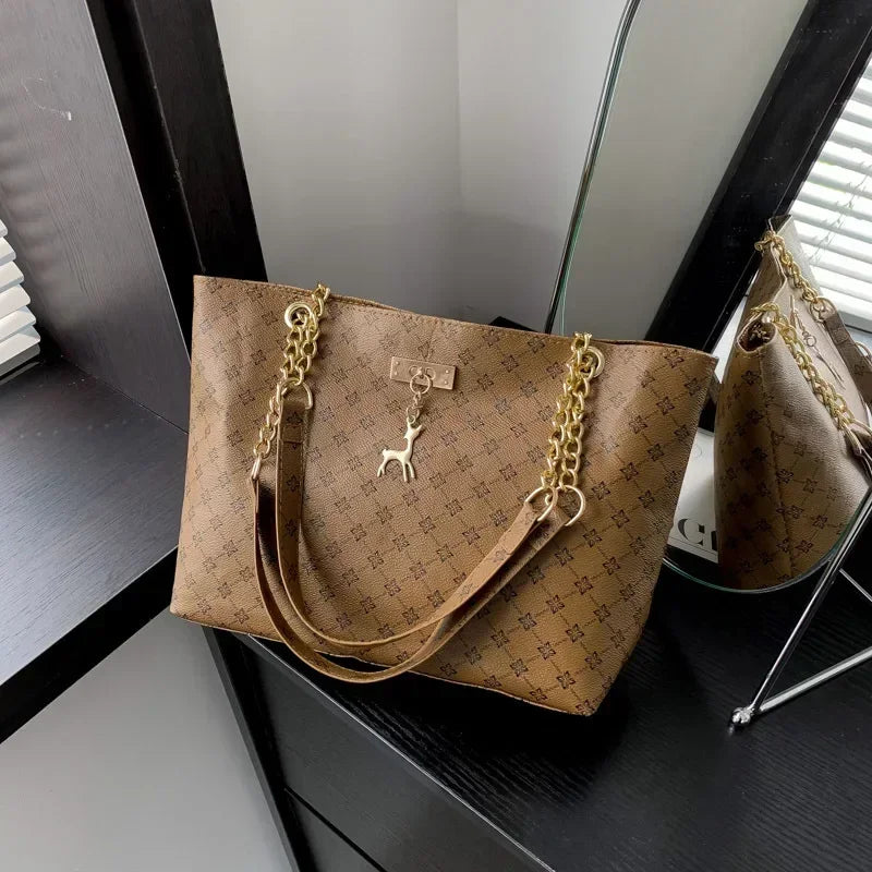 Presbyopic Handbag Luxury Design Large Capacity Handbag Women Fashion Printing Shoulder Bag Trendy Shopping Bag With Pendant