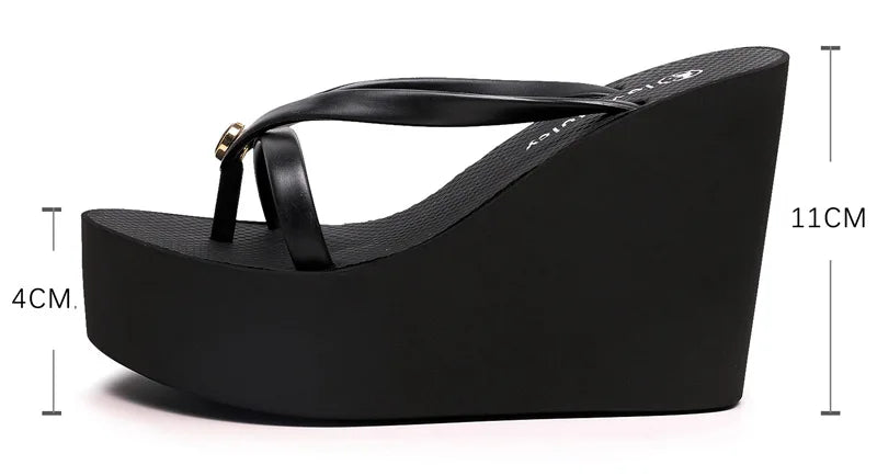 Sexy Slippers for Women in Summer High Slope Heel Shoes 11cm Thick Bottom Non-slip Women's Sandals Beach Slippers Wedge Sandals