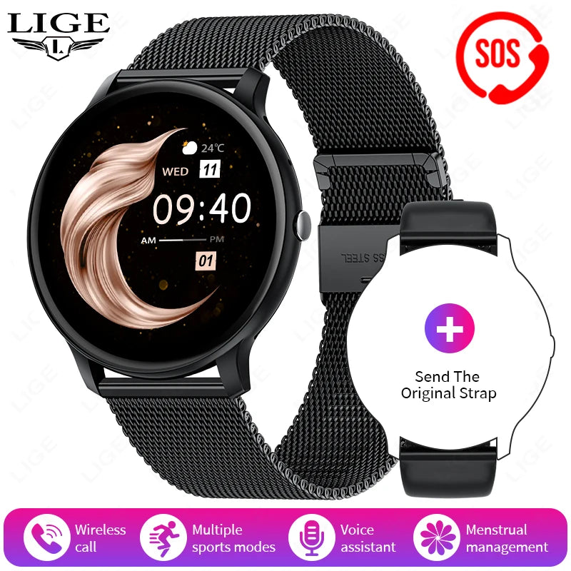 LIGE Women's SmartWatch Blood Oxygen Monitor Sports Fitness Tracker Bluetooth Call Al Voice Assistant Watches For Android IOS