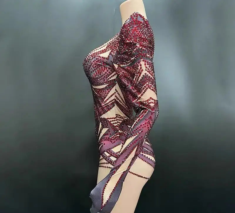 singer's commercial performance, dazzling performance outfit European and American sexy wormhole perspective triangle jumpsuit