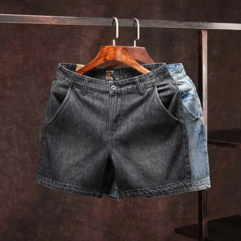 Men's Short Jeans Pants Skinny Retro Blue Male Denim Shorts New in Stretchable Wih Zipper Stretch Vintage Harajuku Rude Cowboy