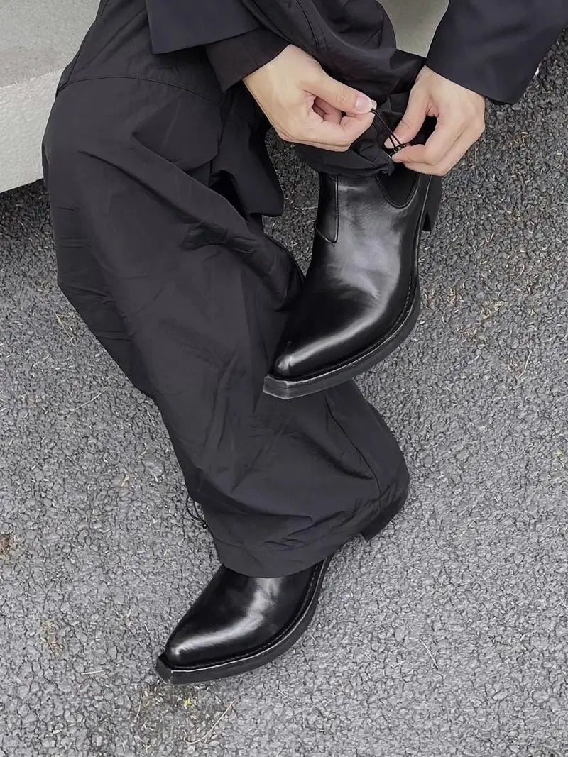 2025 High-top Men's heightened thick-soled pointed-toed Chelsea British casual trendy high-heeled wizard boots