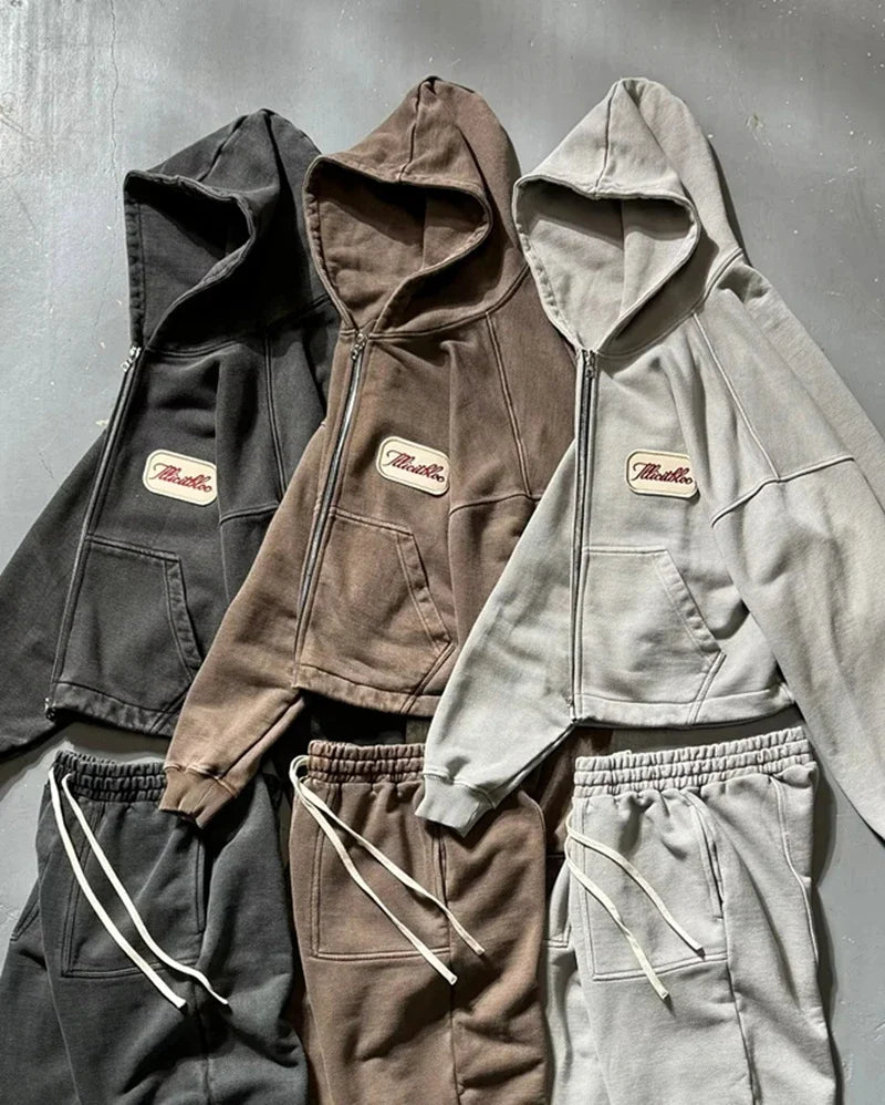 American Fashion Hip Hop Letter Embroidered Zipper Hoodie Men Street Y2K New Casual Loose Fleece Padded Sweatshirt Unisex Hoodie