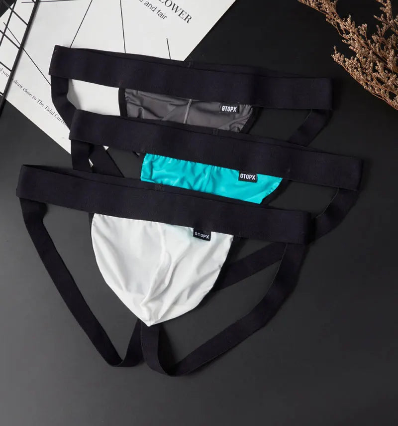 Sexy Man Underwear G-String Ice Silk Gay Men's Underpants Jockstrap Bikini Slip Mens Tanga String Thong Back Open T-Back Panties