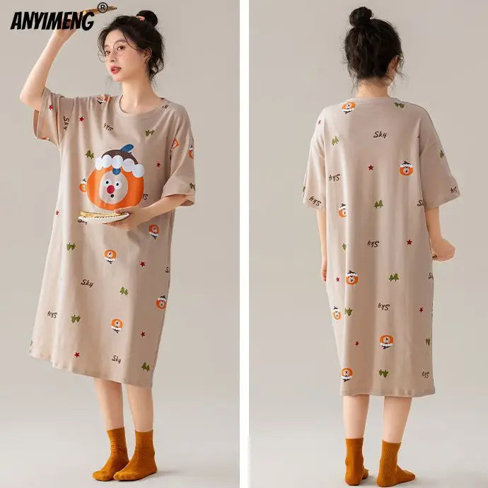 100% COTTON! M-4XL Plus Size Summer Women Nightgown Brand New Anti-bacterial HQ Nightdress Short Sleeves Sleepshirt Casual Dress