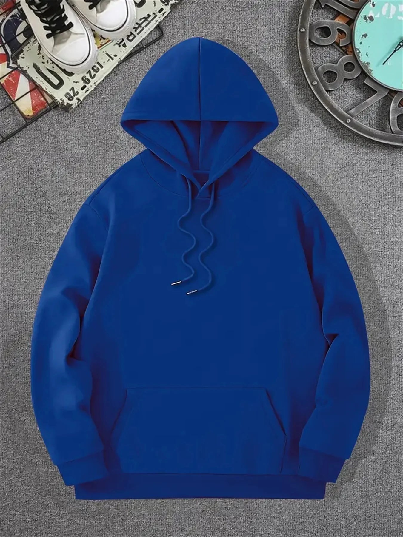 Men's autumn and winter casual fashion loose geometric print long sleeved hooded sweatshirt warm pullover BAZAARHUBO