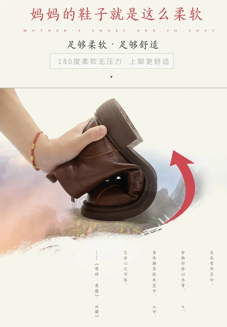 Xiuteng Autumn New Cowhide Mid-Heel Soft-Soled Women's Short Boots Retro Casual Leather  Boots Warm Women's Cotton Shoes