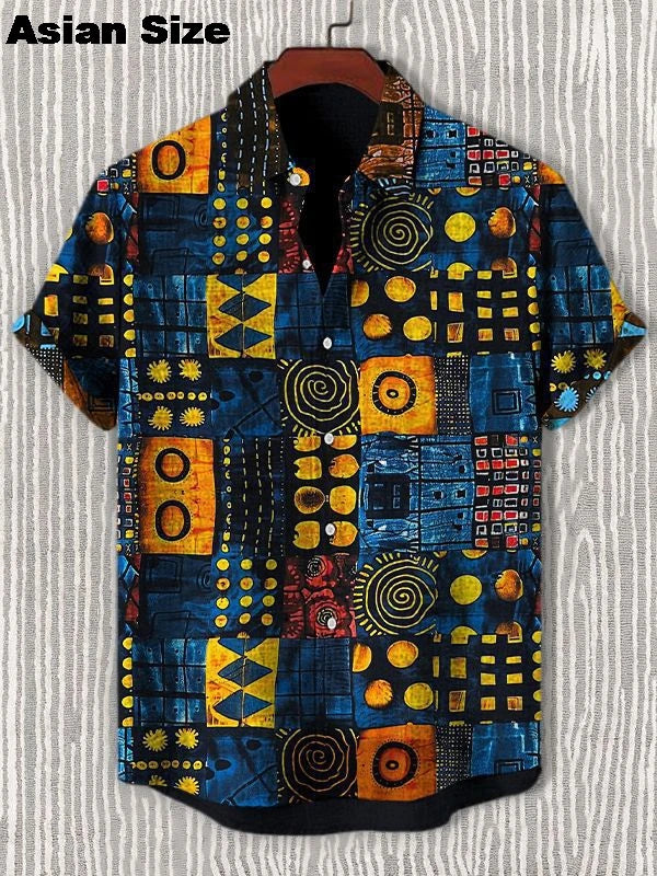 2025 Vintage African Style Men's Retro Ethnic Tribal Short Sleeve Shirts Tops Fashion Casual Dashiki Streetwear Men's Shirts