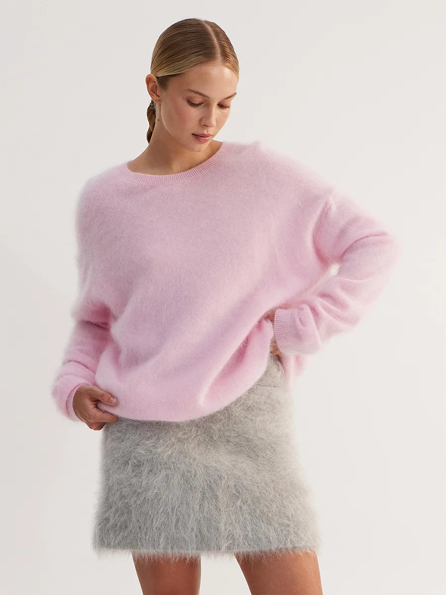 Blubelle Women's Autumn Winter Solid Color Knit Sweater O-Neck Long Sleeve Loose Fit Casual Relaxed Fashion Pullovers