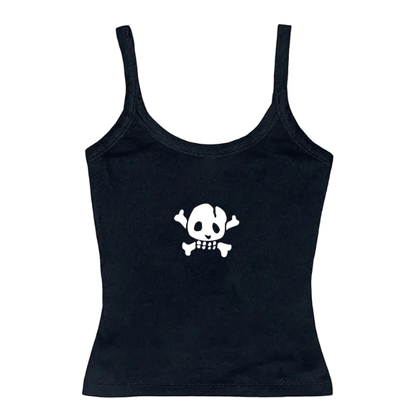 Spice Girls Skull Lace Y2k Tank Top Harajuku Graphic Print Rock Goth Crop top Hip Hop Retro Sleeveless T-shirt Punk Street Sling