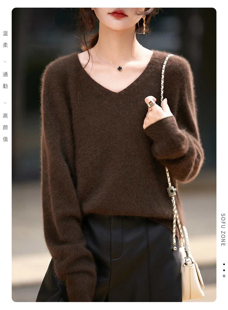 WinvyNee Women Tops Brushed Cashmere Wool Sweaters Winter V Neck Pink Warm Causal Knitted Tops Pullovers Solid Jumpers A1713002A