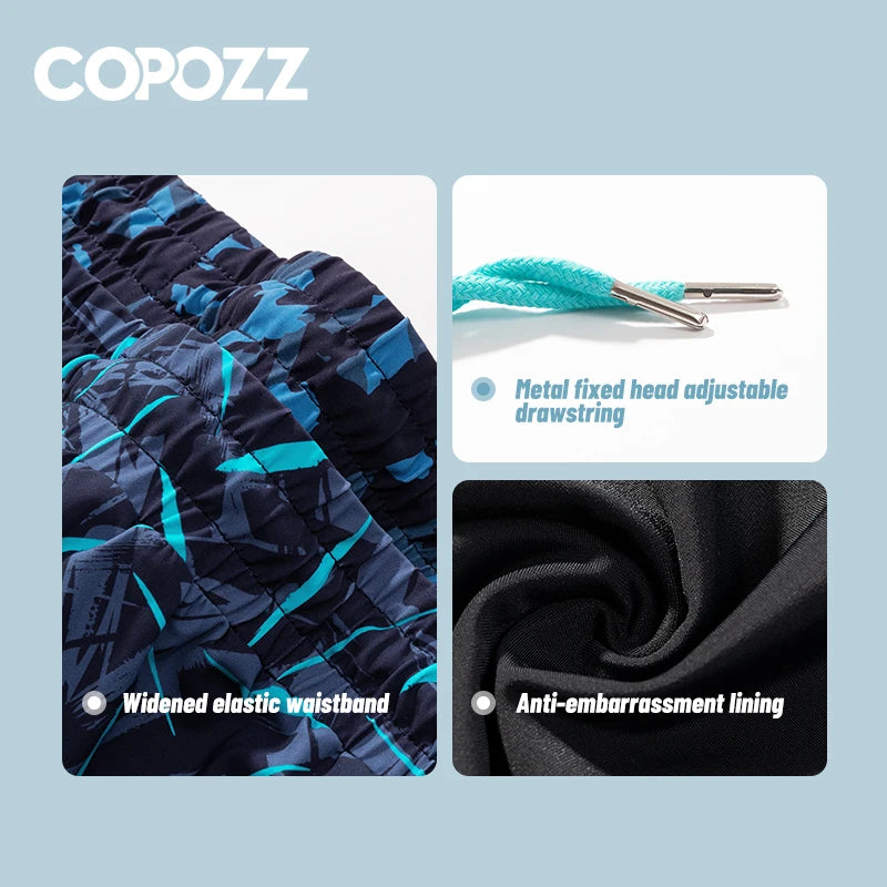 COPOZZ Summer Men's Beach Swimming Trunks Drawstring Elastic Waist Swimsuit Shorts Plus Size Quick Drying Swimwear Shorts Board