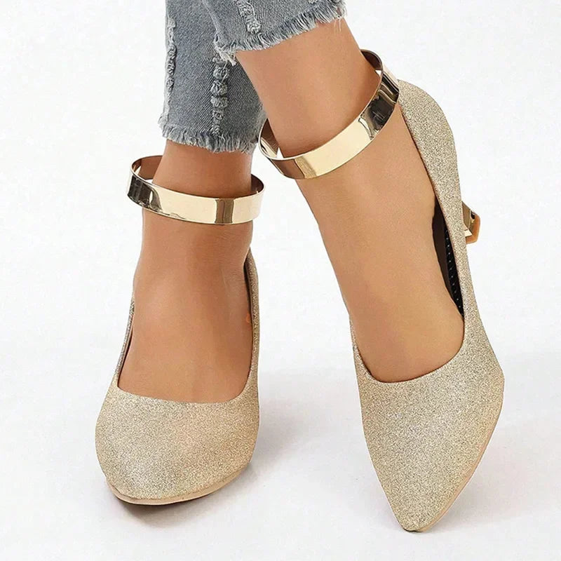 Shiny Gold Sequin High Heels Pumps for Women 2025 Autumn Fashion Thin Heeled Party Wedding Shoes Pointed Toe Slip-On Pumps Mujer