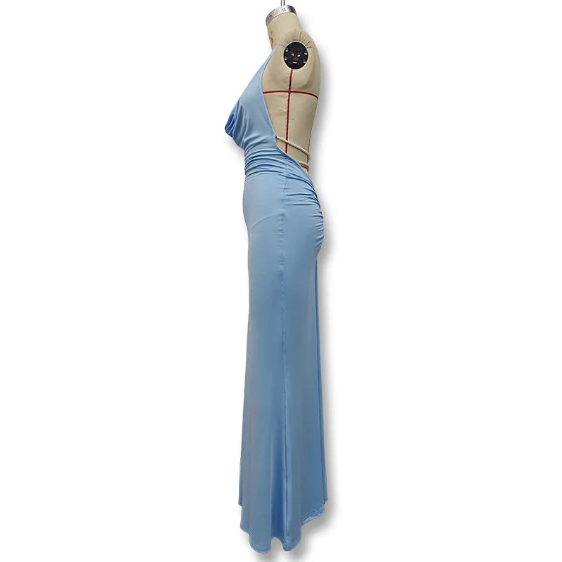 New Swing Collar Sleeveless Elegant Backless Long Dress Spicy Girl Solid Color Sexy Y2K Women Long Skirt Summer Fashion Dresses
