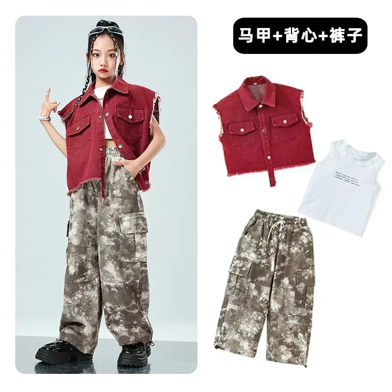 Children Hip Hop Jazz Fashion Show BoyGirl Loose Vest Baggy Pan t T-shirt Suits Sets Dance Performance Clothes Kids Tracksuits