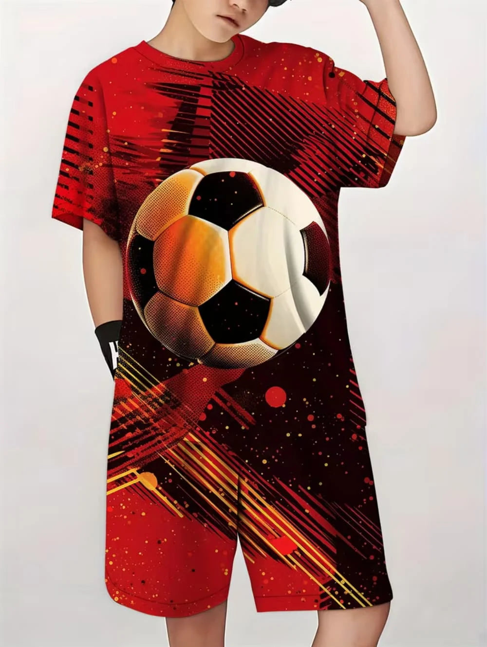 2026 Summer Children's Sports Set Football 3D Print Soccer Jersey Sets for Children Quick-Dry T-Shirt Shorts Children's Clothing