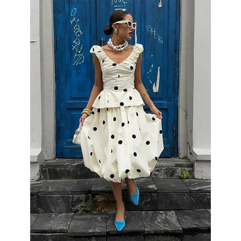 Vintage Polka Dot Backless Tank Tops Sexy Summer Street Chic Slim Deep V Neck Vest Casual Ruffles Sleeveless Tops Woman 2026 BAZAARHUBO
