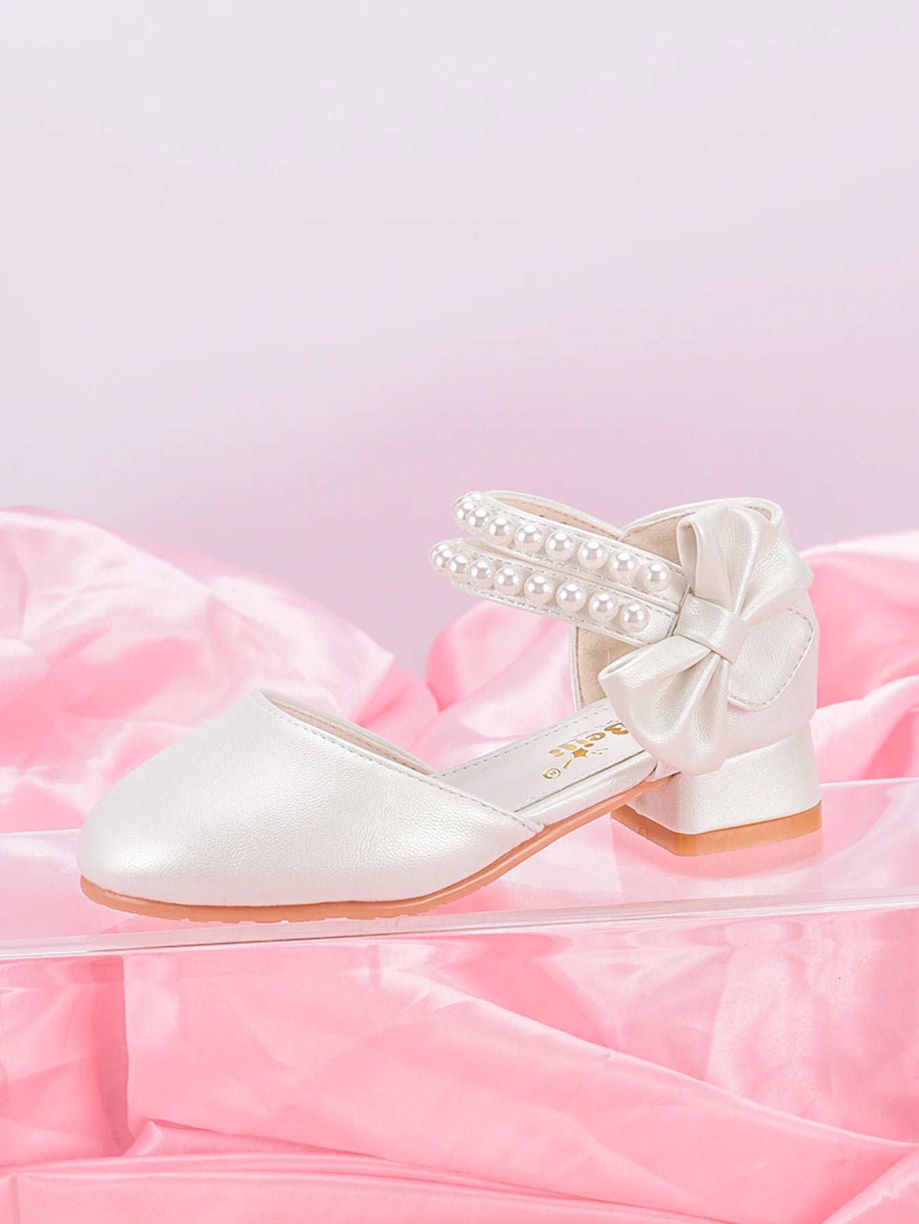 Children's Princess Shoes For Girls, Spring/Summer White Shoes With High Heels And Pearls For Big Kids