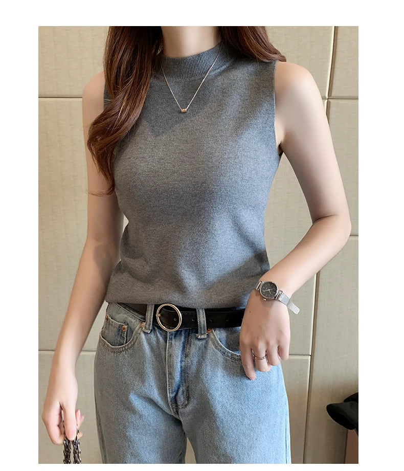 AOSSVIAO 2026 Summer Versatile Knit Sleeveless Tops Women Basic Solid Tank Tops Casual O-neck Slim Thin Tees Female Tops Vest