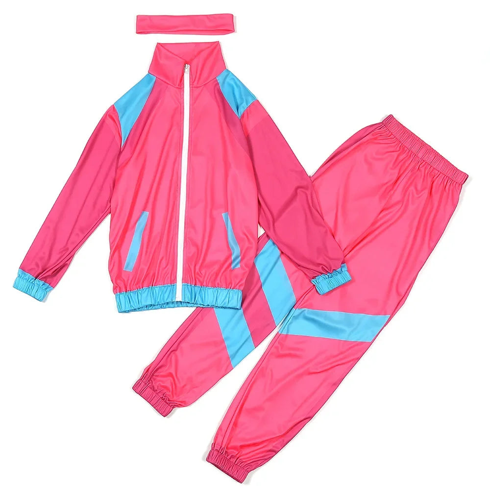 Kids Boys and Girls 80s 90s Sportswear Suit Retro Disco Hip Hop Costume Fashion Patchwork Long Sleeve Zipper Coat Trousers Suit