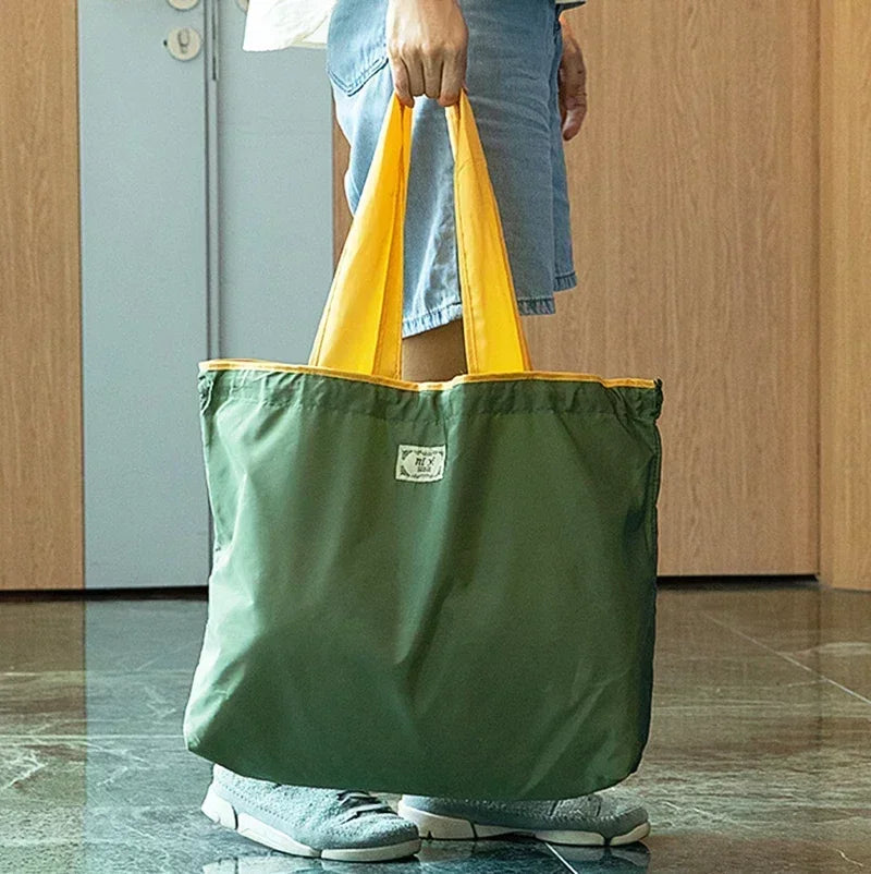 Foldable Eco-Friendly Shoulder Bags Women's Reusable Grocery Bag Large Capacity Foldable Shopping Bag with Drawstring Closure