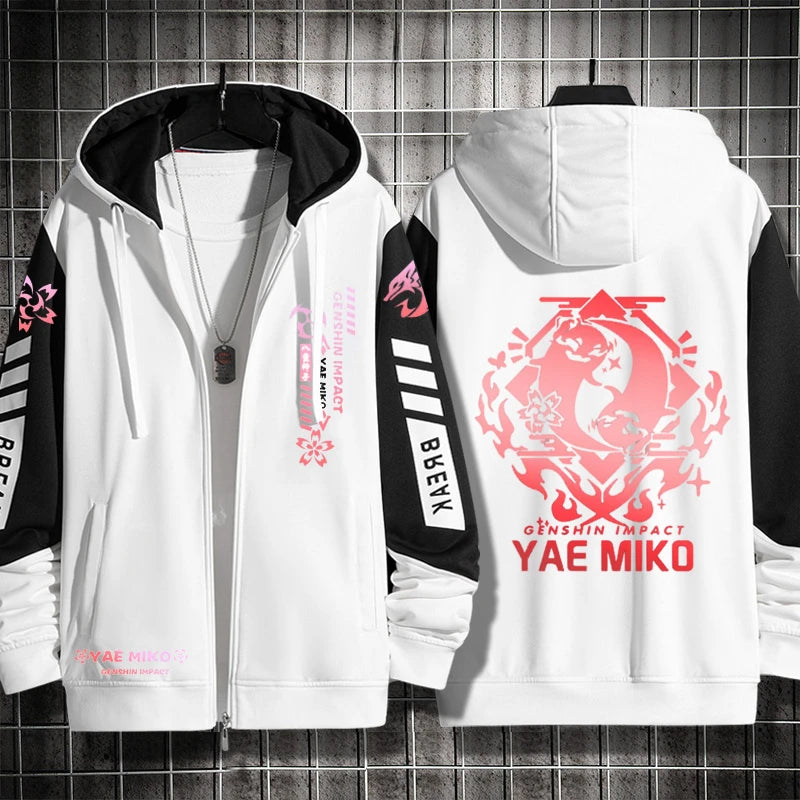 Anime Genshin Impact Yae Miko Cosplay Costumes Unisex 3D Hoodie Sweatshirt Zipper Hooded Jacket Outerwear