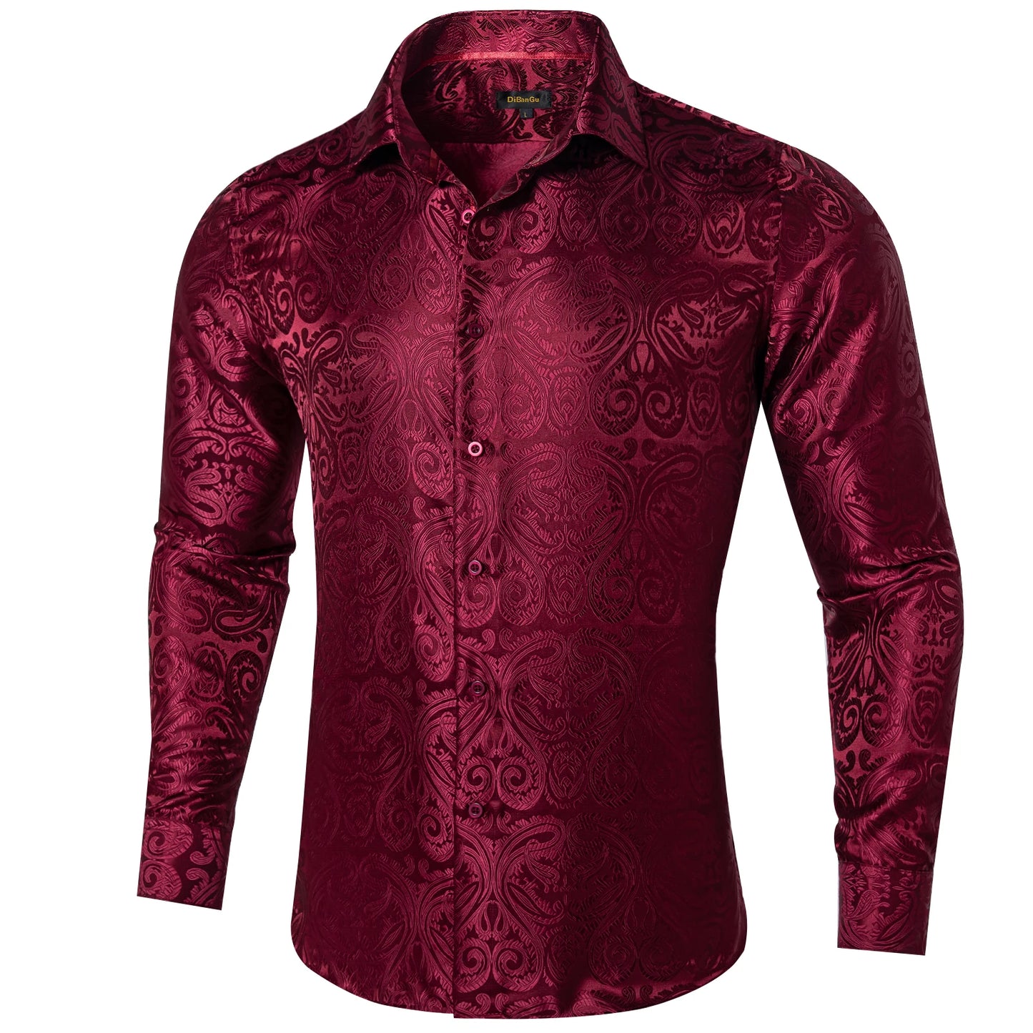 Luxury Purple Paisley Polyester Shirts for Men Long Sleeve Wedding Prom Men Clothing Button Down Collar Social Dress Shirt